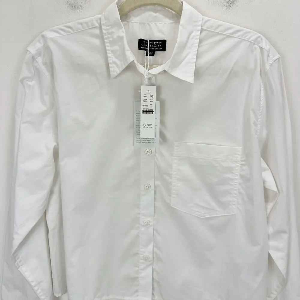 J.Crew Cropped Button Up Shirt Cotton White Minimalist Classic Womens US 8 NWT
